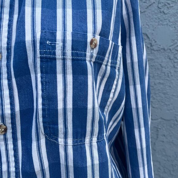 Vintage Cotton Shirt in Mens Large Blue Plaid 90s button down - Picture 6 of 11